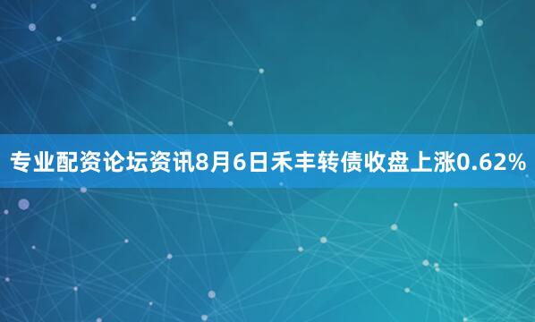 专业配资论坛资讯8月6日禾丰转债收盘上涨0.62%